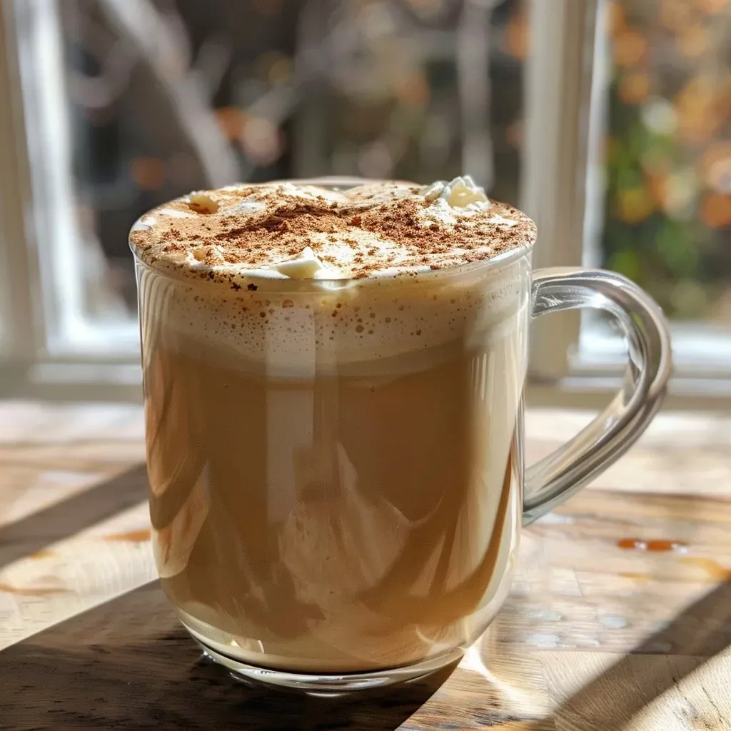 Side view of a Butter Chai Latte with a smooth frothy texture and butter melting on top.