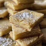 Close-up of golden-brown chestnut shortbread cookies stacked on top of each other.