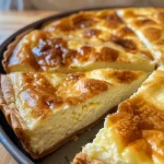 Close-up view of a slice of homemade cheese pie on a plate, highlighting its creamy texture.