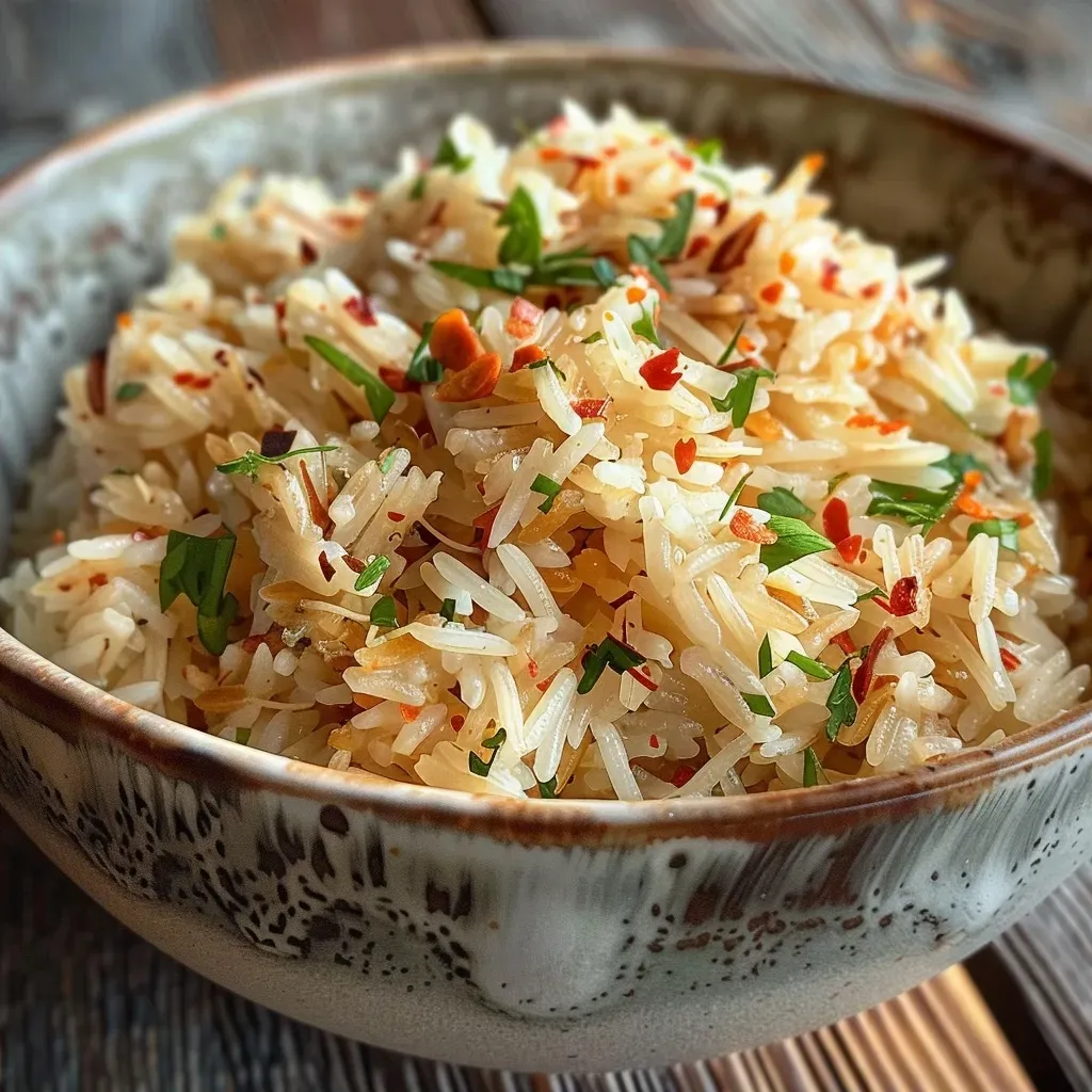 Side view of fluffy basmati rice mixed with vermicelli and spices.
