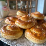 Close-up of a side view of chestnut bouchons, highlighting their creamy texture.