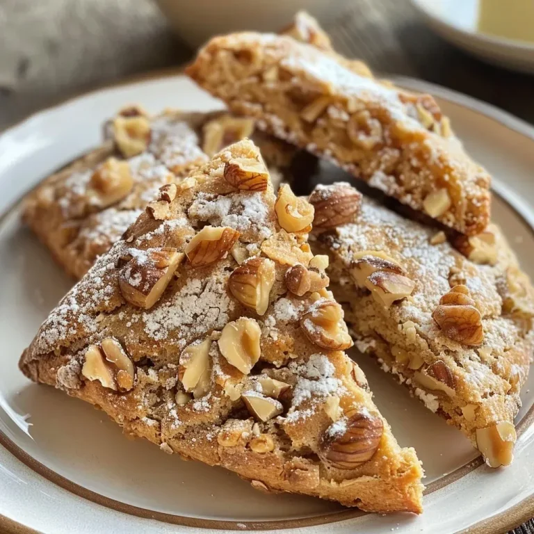 Close-up side view of golden brown fig and walnut scones topped with a shiny maple glaze.
