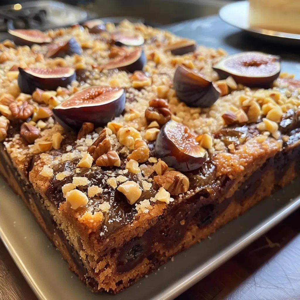 Close-up image of a freshly baked Fig and Honey Cake, highlighting the texture and fig pieces on the surface.