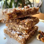 Close-up view of fig bars with oatmeal and walnuts, showcasing a golden crust.