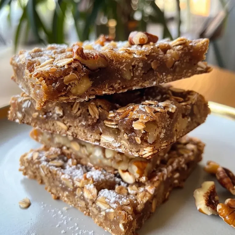 Close-up view of fig bars with oatmeal and walnuts, showcasing a golden crust.