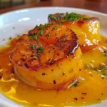 Close-up side view of a stuffed squash topped with cranberry-orange sauce.