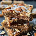 Close-up view of salted maple pecan pie bars with a golden crust and chopped pecans on top.