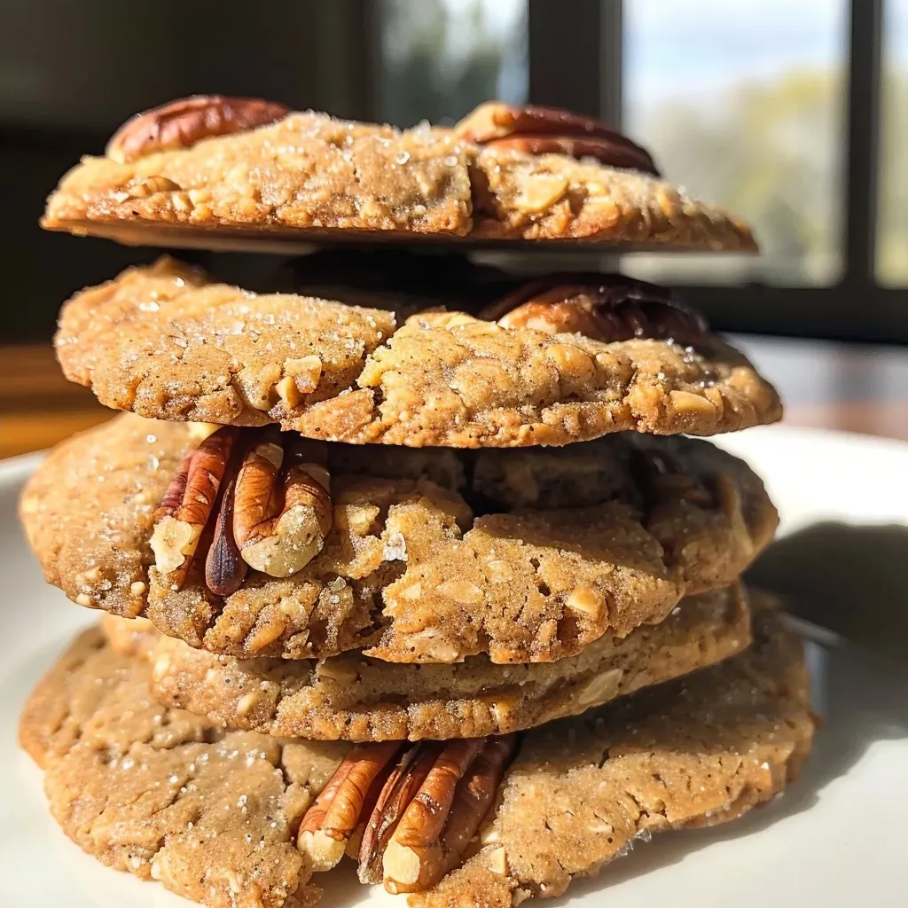 Side view of pecan pie bars with a glossy topping and rich texture, garnished with pecans.