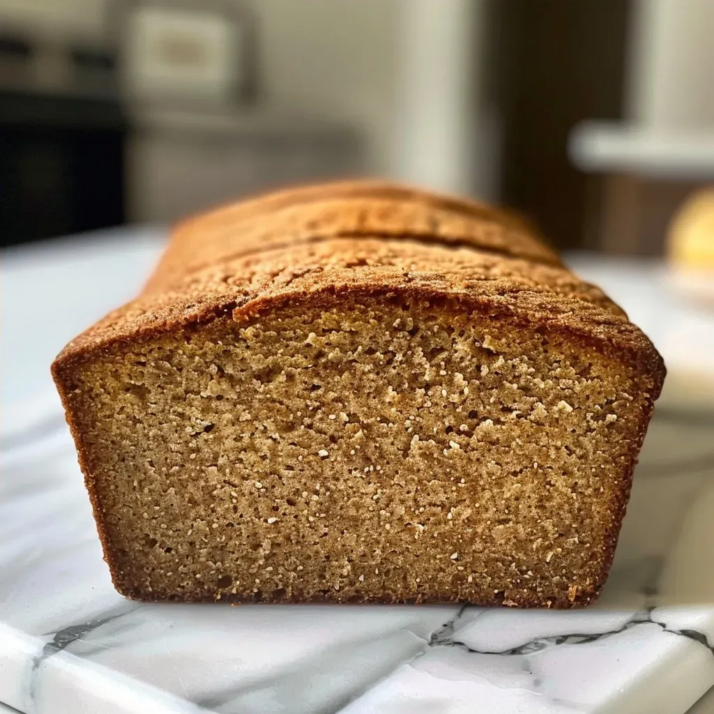 Side view of a moist piece of cornbread drizzled with honey.