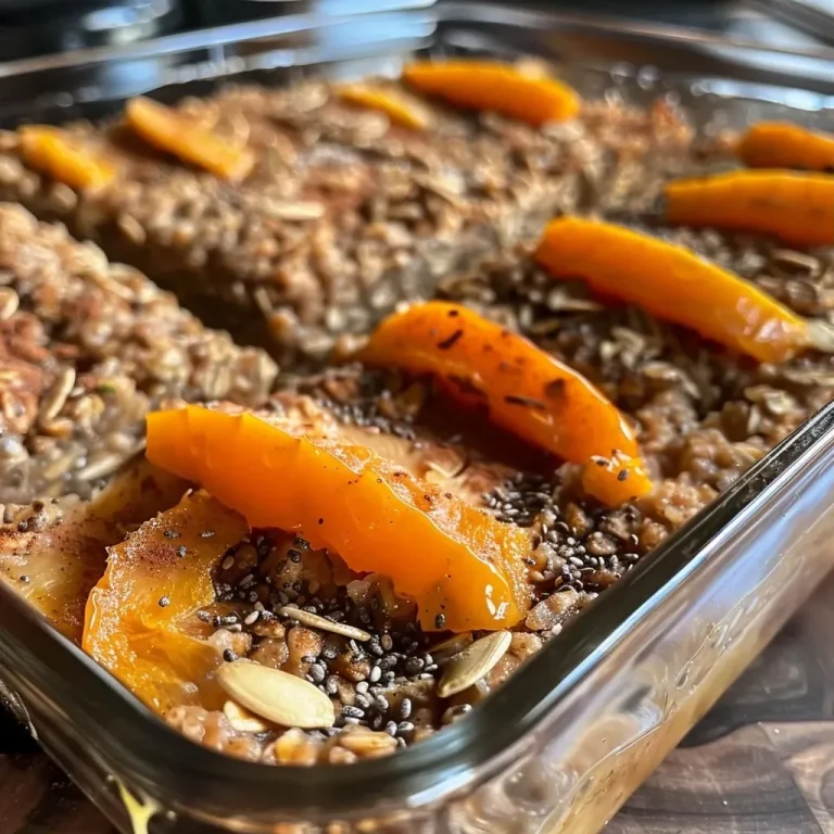 Wärmende Baked Oats mit Ingwer und Persimone – Einfach und Genussvoll Close-up view of spiced ginger and persimmon baked oats in a bowl, showcasing the vibrant fruit and oatmeal texture.