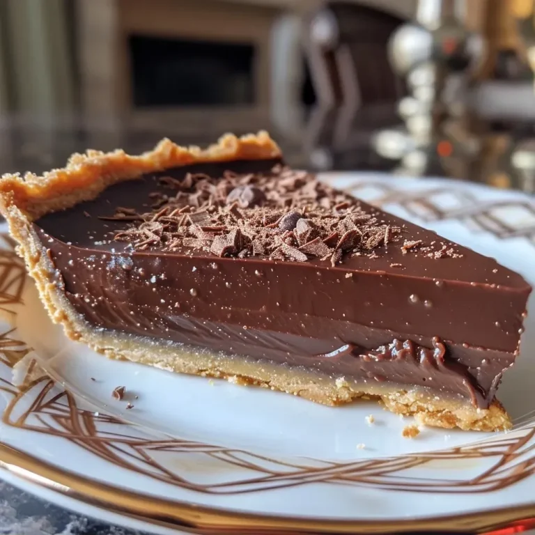 Side view of a luscious salted caramel chocolate ganache tart with a glossy finish.