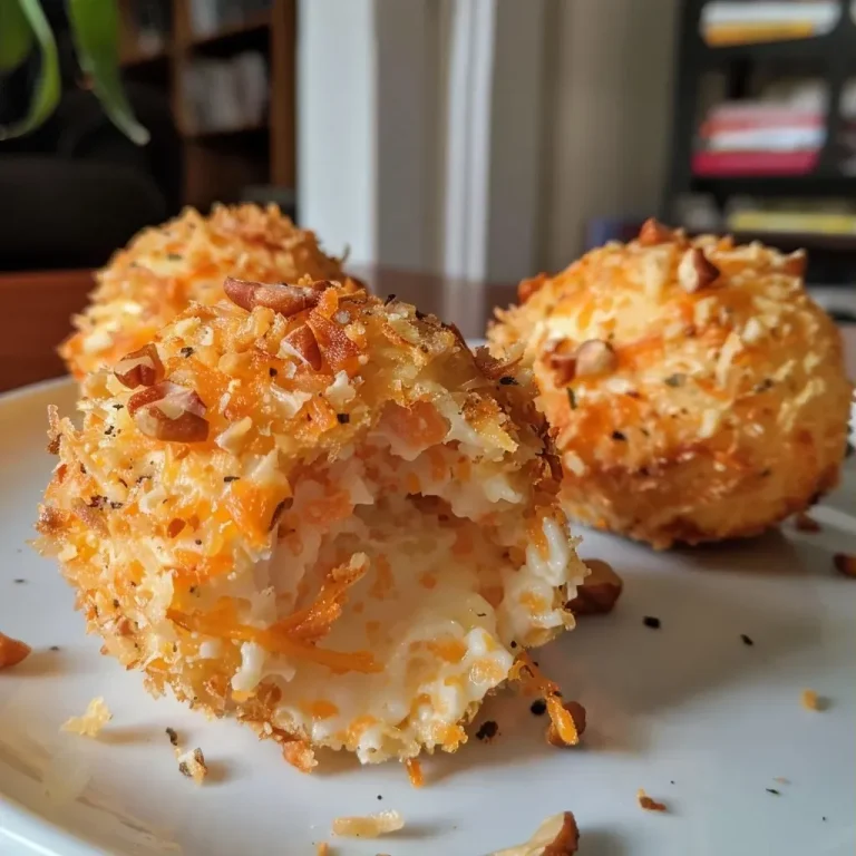 Close-up view of a three cheese ball made with cheddar, cream, and goat cheese, garnished with nuts.