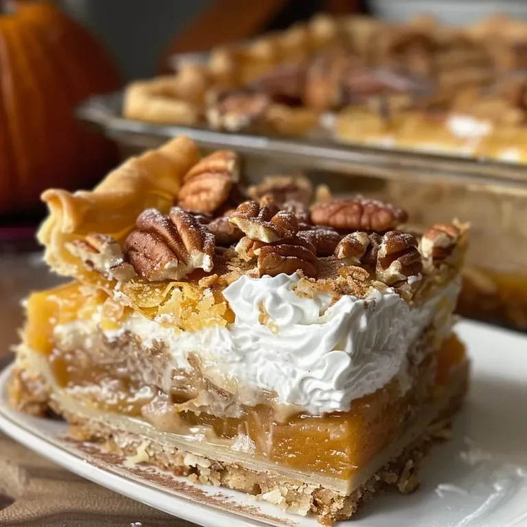 Genussvoller Kürbis-Pralinen-Pie – Ein harmonisches Rezept mit Filoteig Close-up of a slice of Pumpkin Praline Pie with golden phyllo crust, topped with pecans.