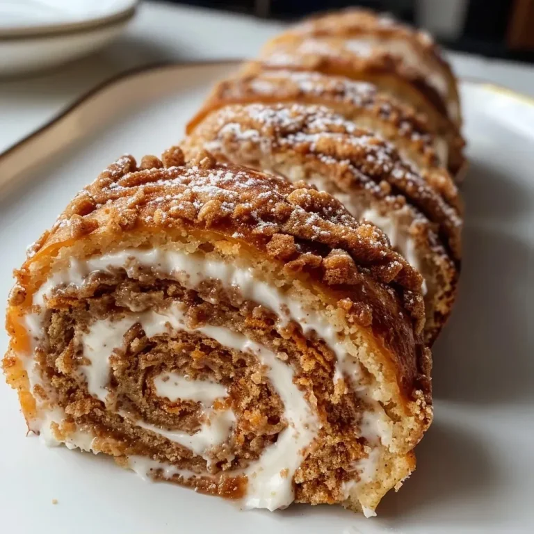 Close-up view of a pumpkin roll filled with coffee cream, showcasing its layered texture and vibrant colors.