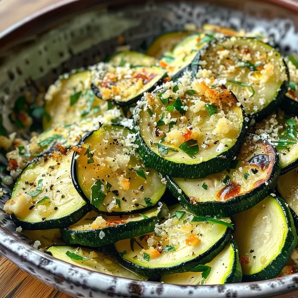 Juicy Parmesan truffle zucchini arranged in an elegant presentation.