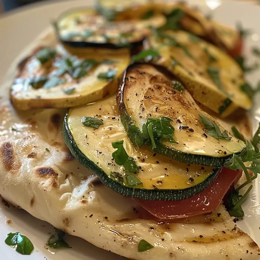 Side view of a delicious zucchini pita showcasing its rich filling.
