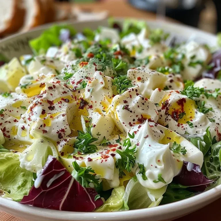 Frischer Romainesalat mit cremigem Blauschimmelkäse-Dressing Close-up view of creamy romaine salad with blue cheese dressing, garnished with walnuts.