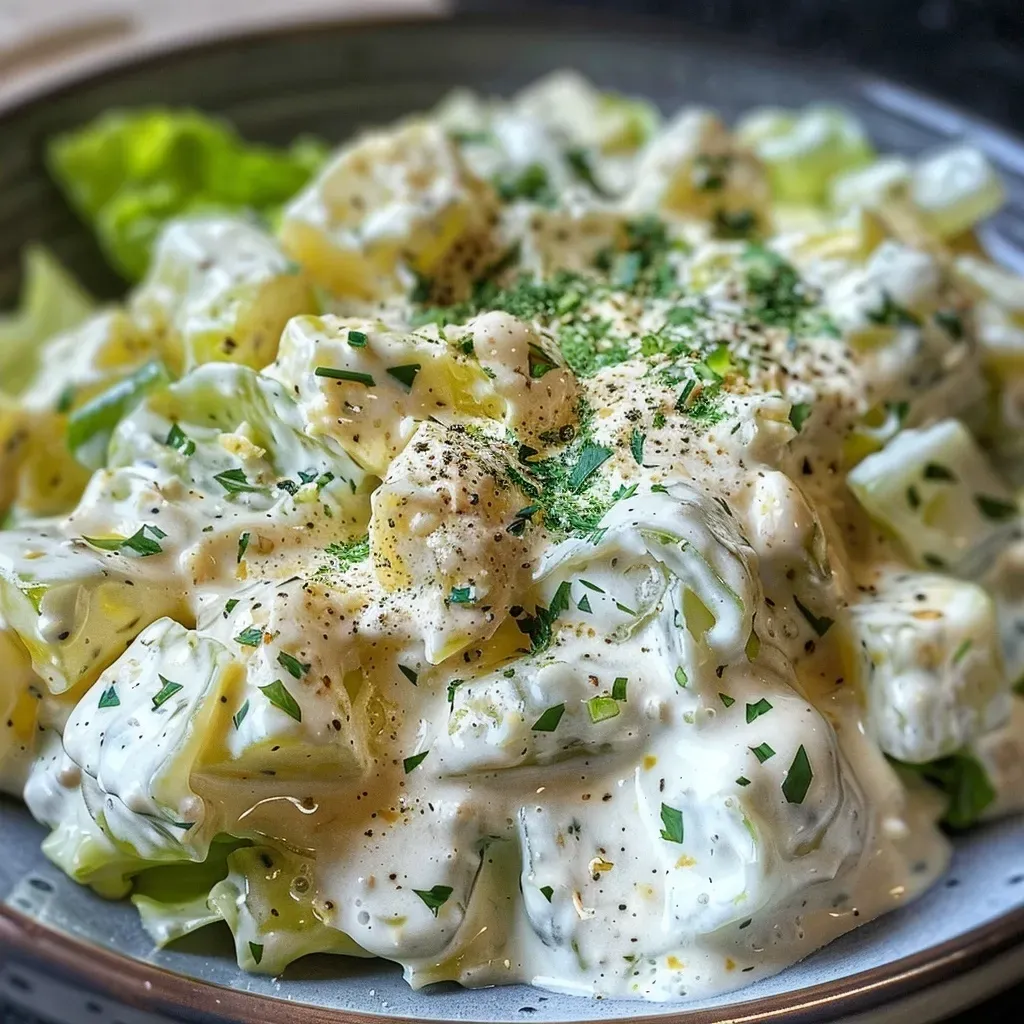 Side view of a fresh romaine salad topped with blue cheese and walnuts on a plate.