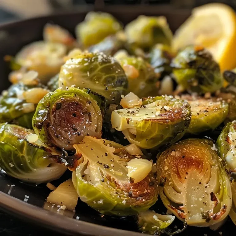 Juicy roasted Brussels sprouts glistening with garlic butter.