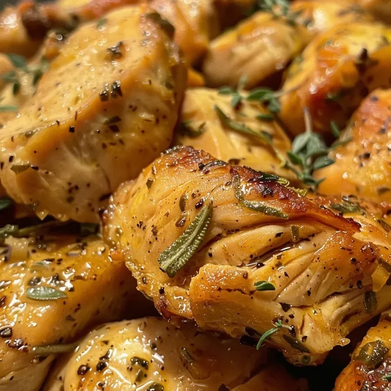 Salbeibutter-Hühnchen: Ein Genuss für die Sinne Close-up view of juicy brown butter chicken garnished with sage.