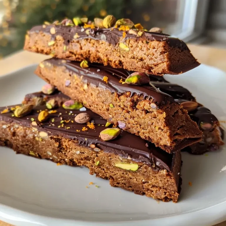 Close-up view of chocolate orange biscotti placed on a textured surface.