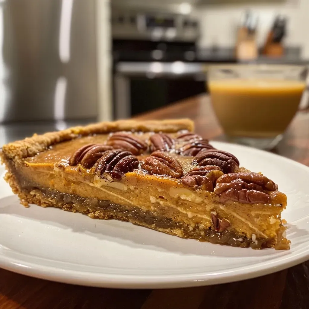 Side view of a warm, baked sweet potato casserole infused with festive eggnog flavors.