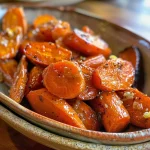 Close-up view of vibrant honey glazed carrots showcasing their shiny texture.