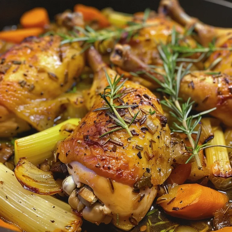 Köstliches Ein-Pfannen-Hühnchen mit aromatischem Wildreis Close-up of a juicy chicken thigh resting on a bed of wild rice with vegetables.