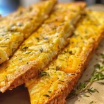 Close-up view of golden-brown Cheddar Herb Biscotti with a crispy texture.