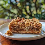 Close-up view of walnut and fig crumble bars, showcasing a crunchy top layer.