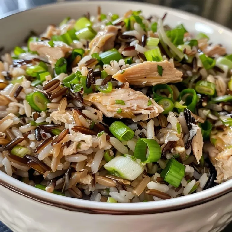 Genussvoller Wildreis-Pilaw für entspannte Kochmomente Close-up view of a bowl of Wild Rice Pilaf, showcasing textures of rice and scallions.