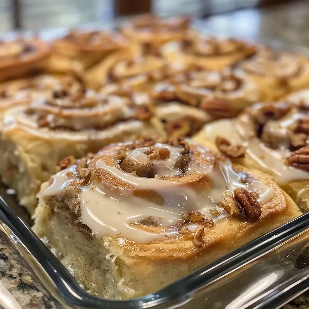 A slice of cinnamon roll casserole with a gooey texture, showing the cinnamon swirls and icing.